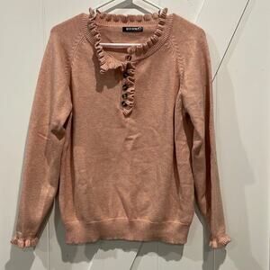 BTFBM Women’s Pink Quarter Button Sweater Ruffled Collar & Sleeves Size Small